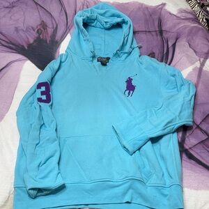 Polo by Ralph Lauren Blue Hoodie with Purple Logo